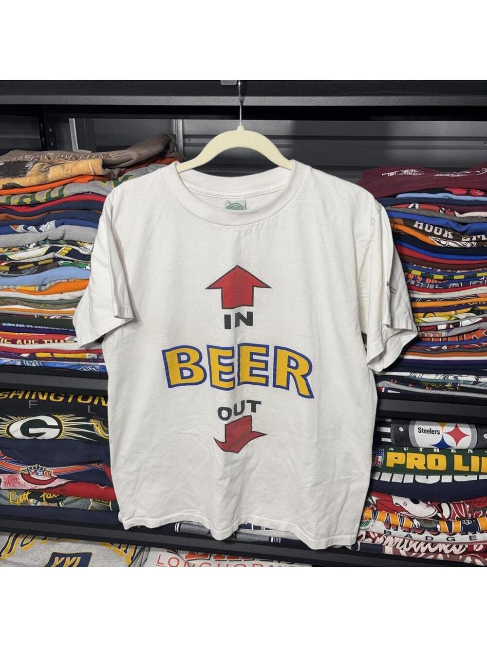 Vintage 90s Beer In Out Funny Cancun T Shirt Tee White L